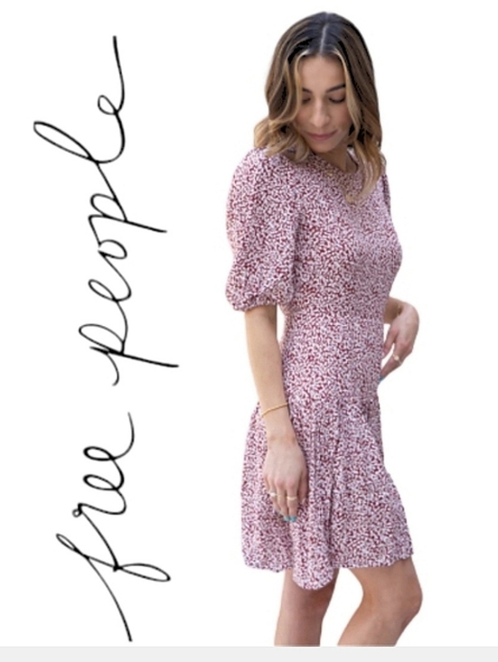 Free People Dresses & Skirts - Free People Dancing In The Dark Mini Dress Plum Red Floral Print Sz S